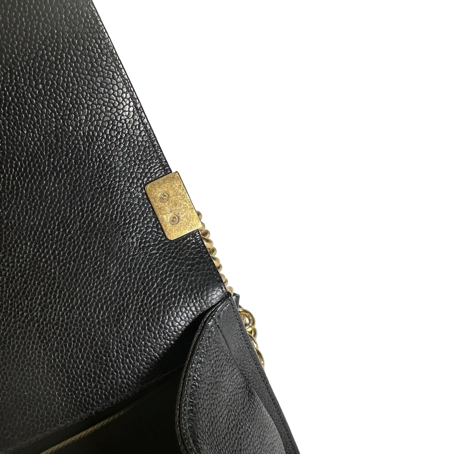 Used CHANEL Caviar Quilted Boy Chain Shoulder Bag Black