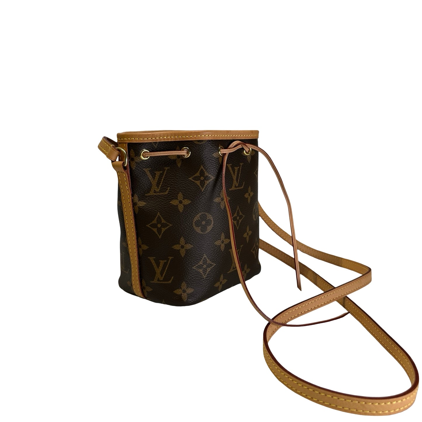 Used LOUIS VUITTON Monogram Canvas Nano Noe Bucket Bag Brown Beige Gold