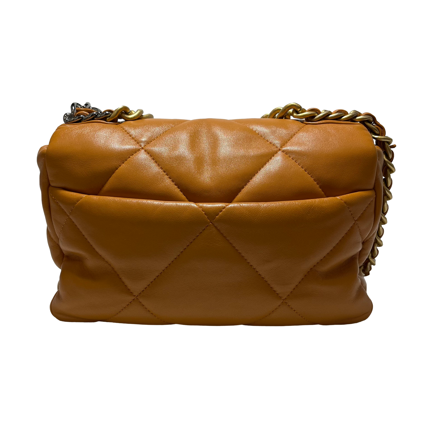 Used Chanel Lambskin 19 Bag Small Chain Shoulder Bag GHW Caramel