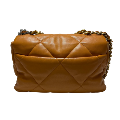 Used Chanel Lambskin 19 Bag Small Chain Shoulder Bag GHW Caramel