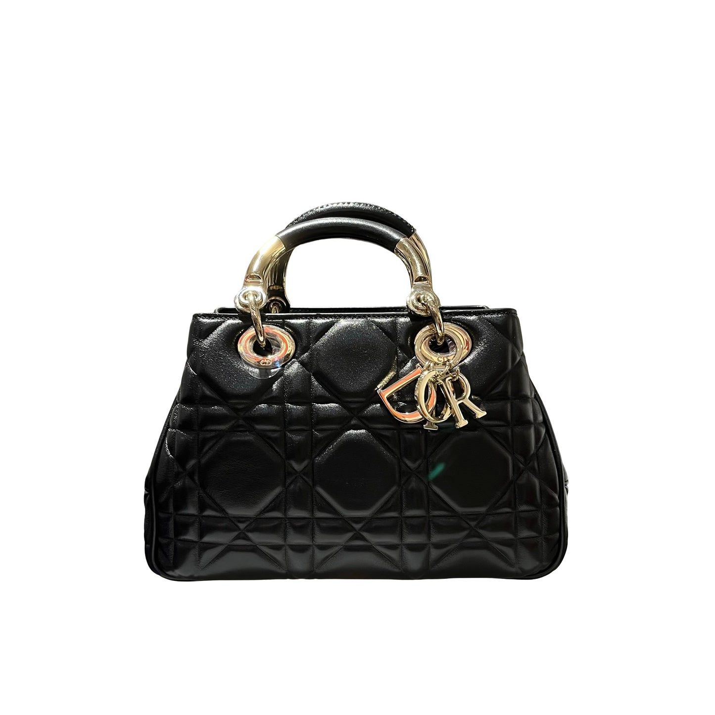 Used Dior Lambskin Leather Lady Dior Tote Bag Black GHW