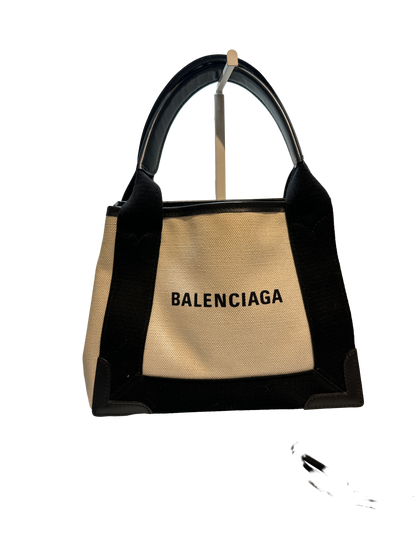 Used Balenciaga Canvas CABAS BAG Tote Bag Black White