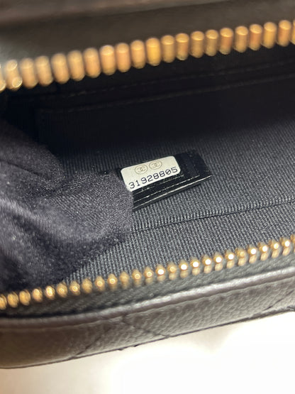Used CHANEL Calfskin Leather Handle Mini Cross Body Bag Black GHW