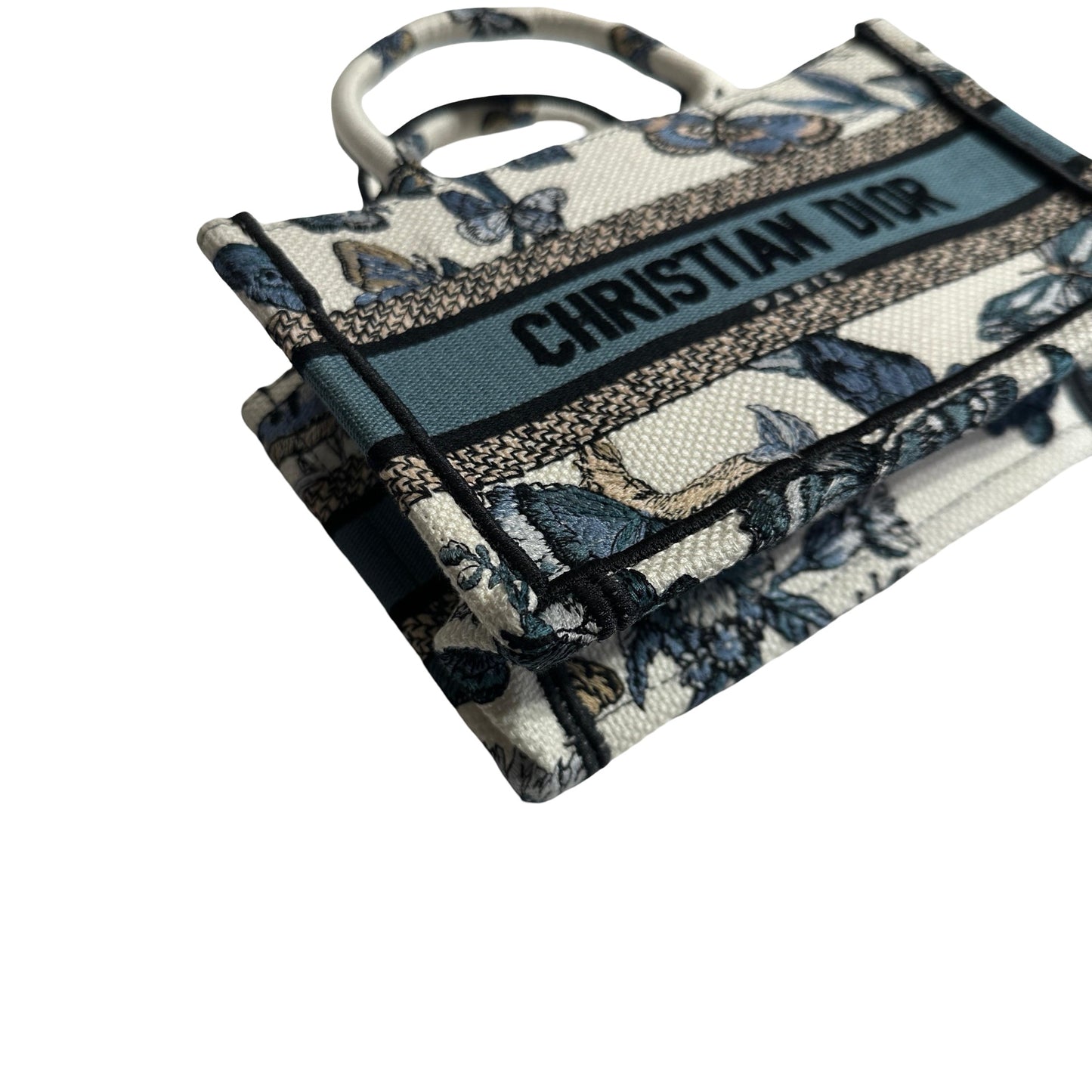 CHRISTIAN DIOR Canvas Embroidery Book Tote Tote Bag Blue White GHW