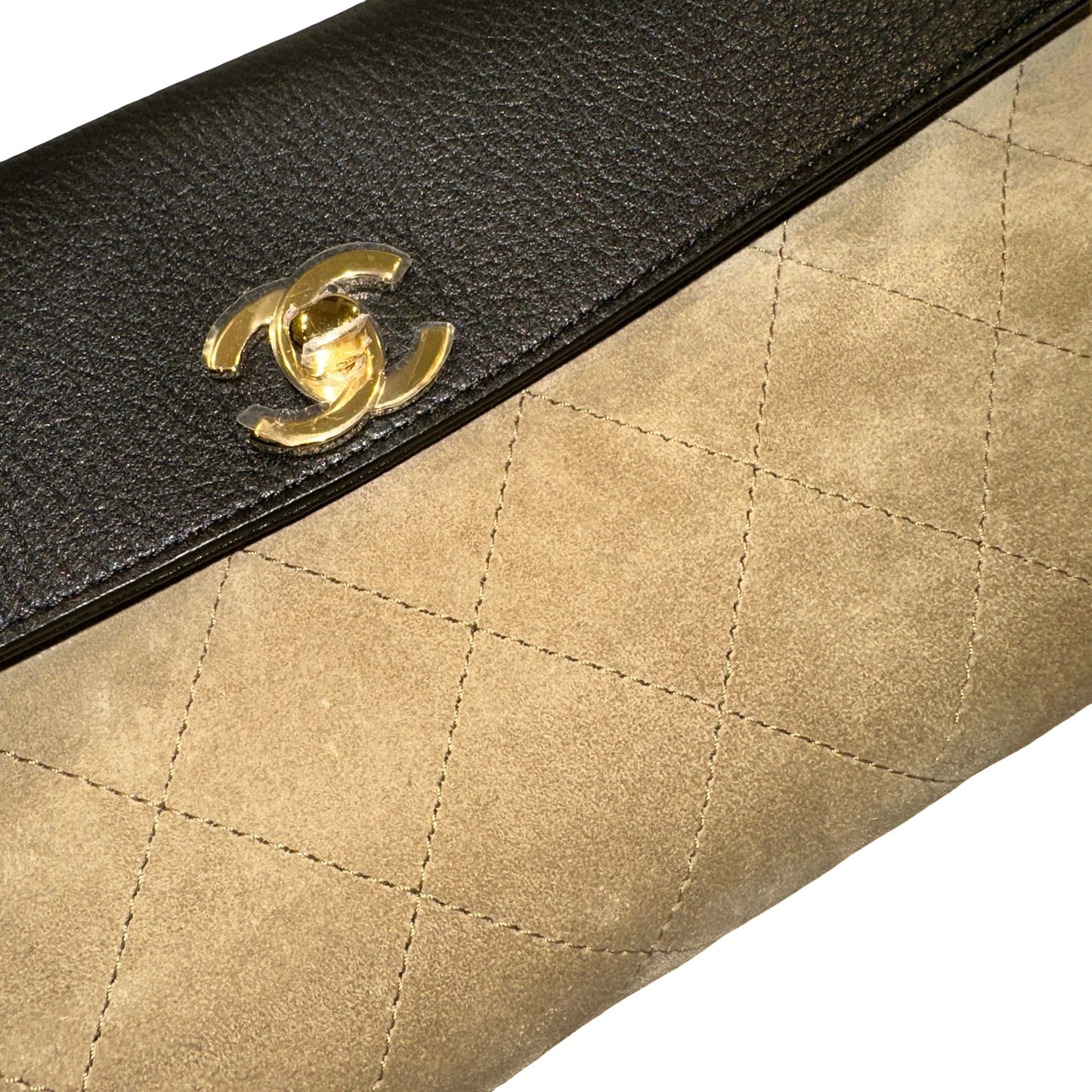 Brand New CHANEL Quilted Suede Calfskin Grained Calfskin Shopping Bag Shopping Bag Beige Black