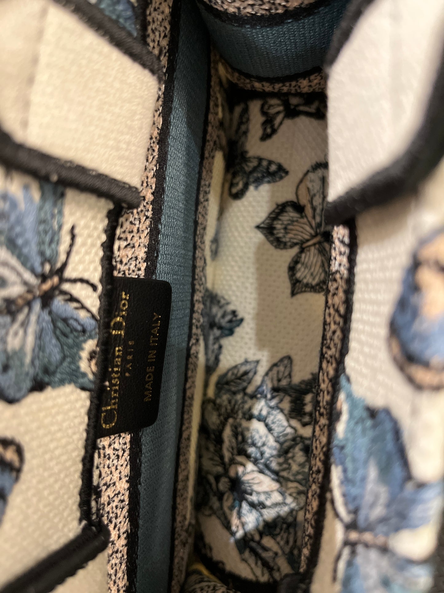 CHRISTIAN DIOR Canvas Embroidery Book Tote Tote Bag Blue White GHW