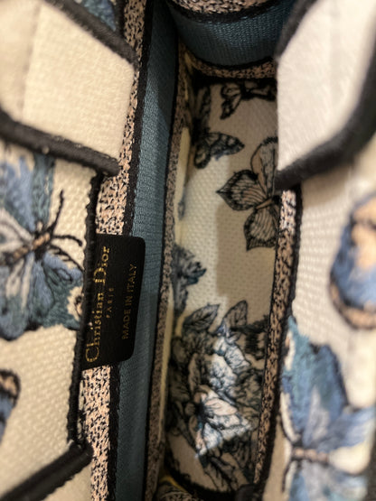CHRISTIAN DIOR Canvas Embroidery Book Tote Tote Bag Blue White GHW