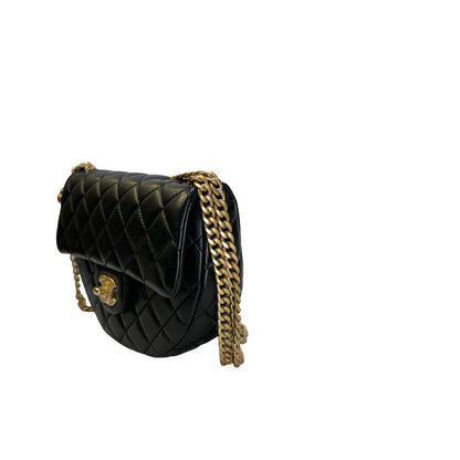Used CHANEL Quilted Lambskin Quilted Crossbody Crossbody Bag Black Gold
