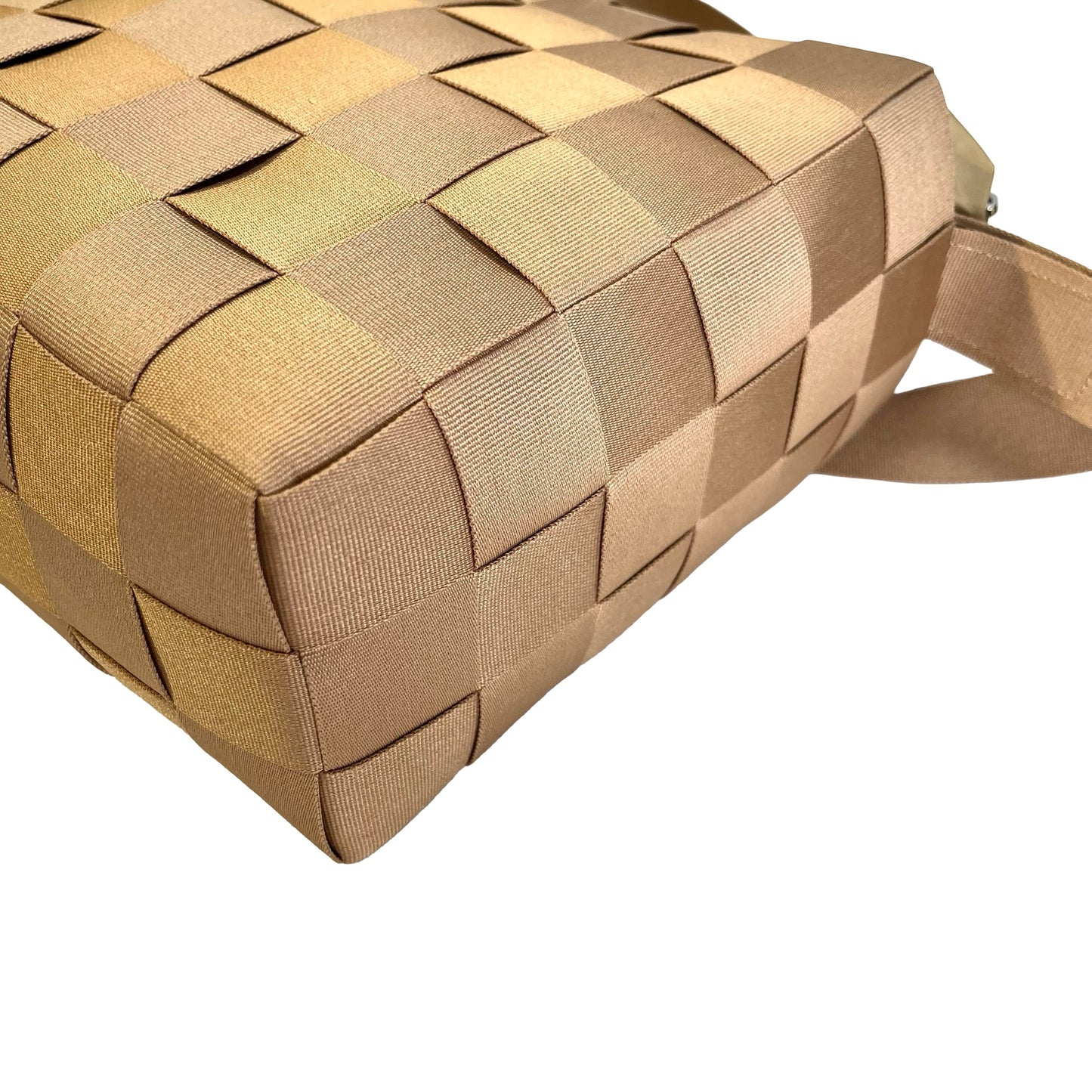 Used SALVATORE FERRAGAMO Woven Checkerboard Woven Grosgrain Ribbon Bag Handbag Gold Beige PHW