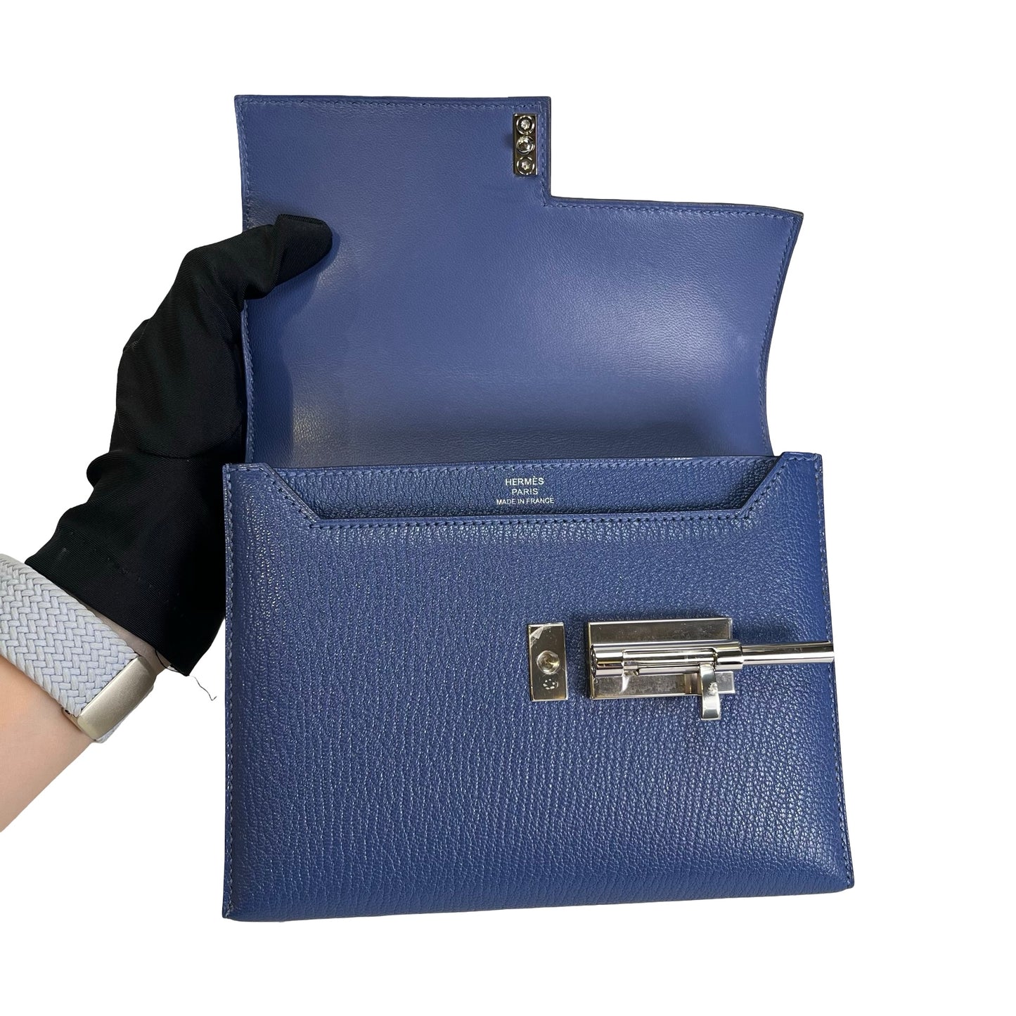 Used HERMES Epsom Verrou Crossbody Bag Blue Phw