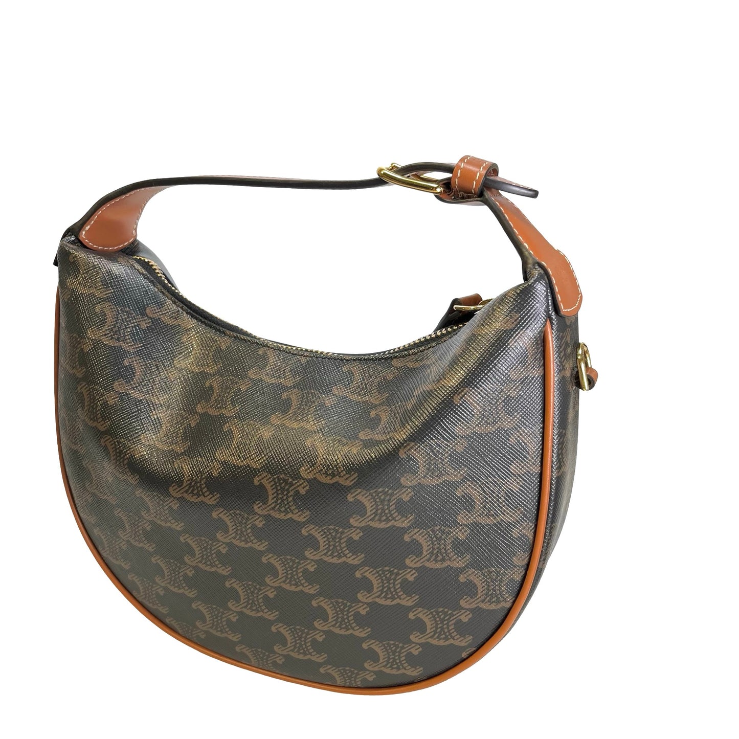 Used CELINE Calfskin Leather Ava Shoulder Bag Brown Tan