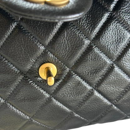 Used CHANEL Quilted Caviar Classic Flap Shoulder Bag Black Gold