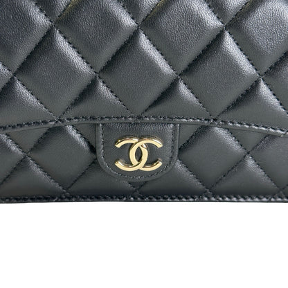 Used CHANEL Quilted Lambskin Phone Holder with Top Handle and Chain Crossbody Bag Black GHW