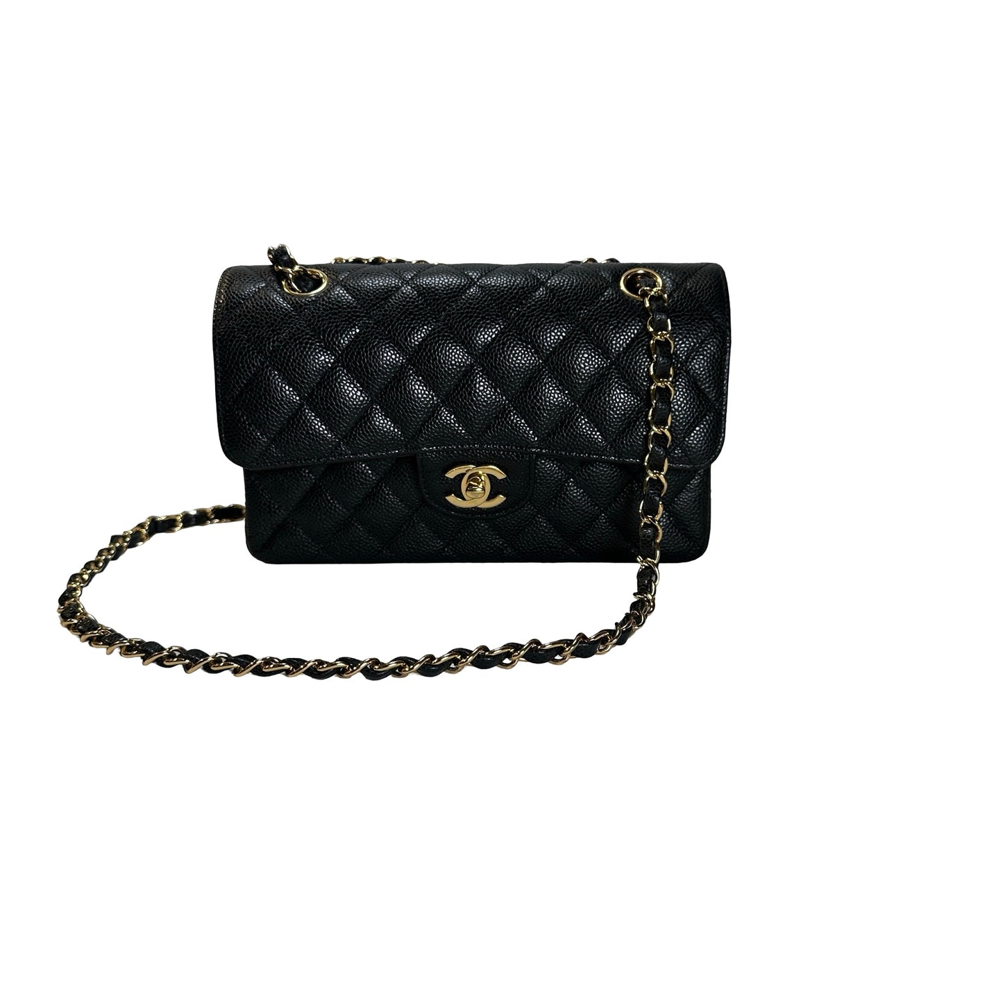 CHANEL Caviar Quilted CF23 Shoulder Bag Black Gold
