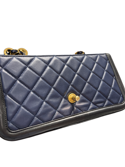 Used CHANEL Quilted Lambskin Quilted Boy Bag Chain Shoulder Bag Navy Blue Black