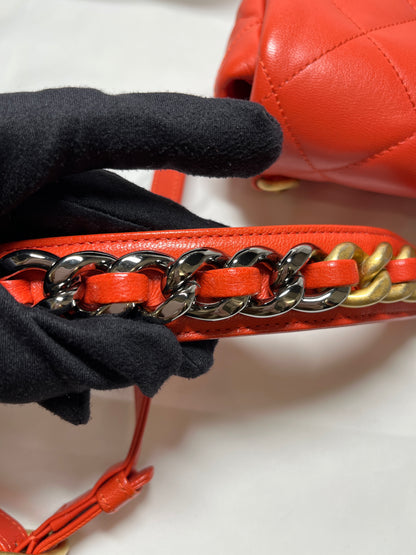 Used Chanel Lambskin Leather 19 Belt Shoulder Bag GHW Red