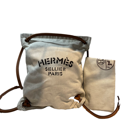 Used HERMÈS Maline Bag Drawstring Bag Beige PHW Vert Cypress (VY)