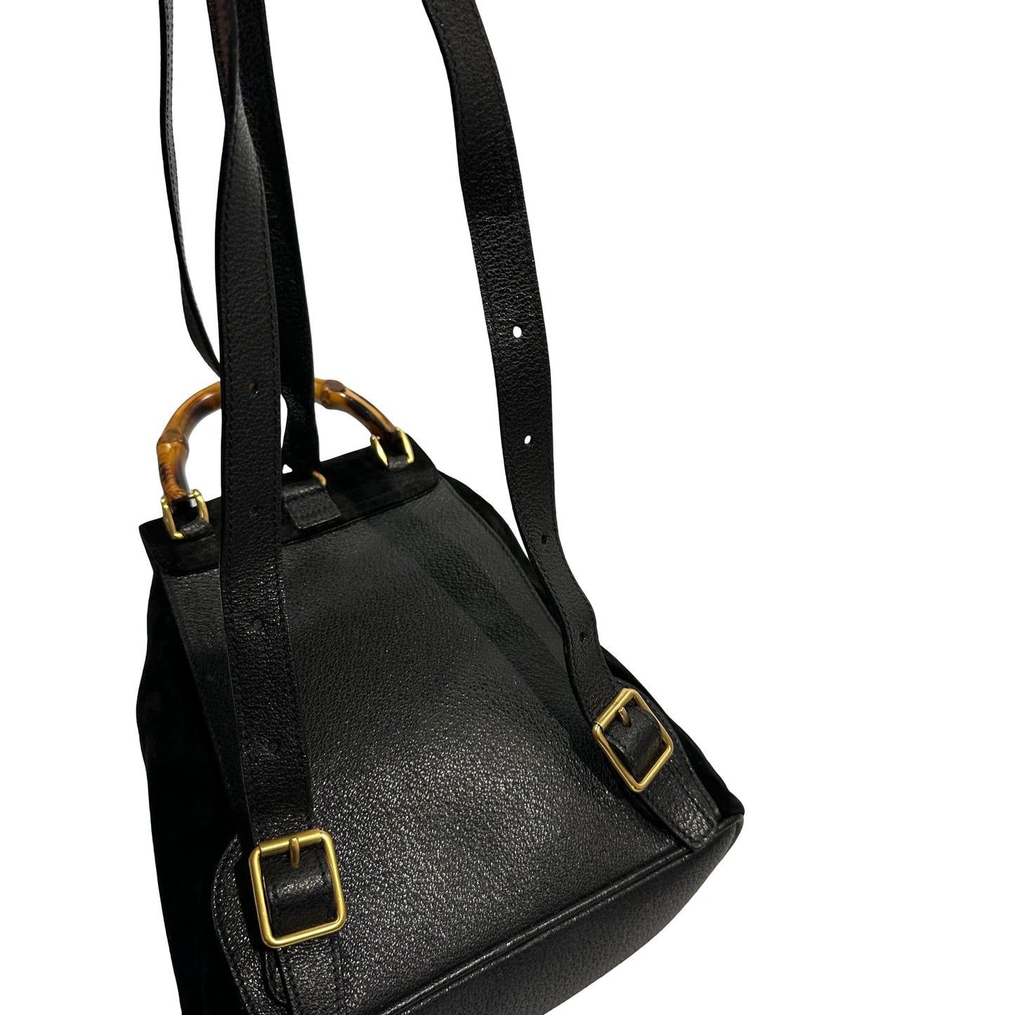 Used GUCCI Suede Leather Bamboo Bamboo Suede Backpack Backpack Black