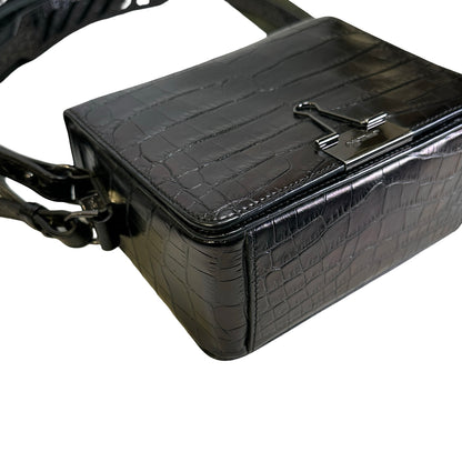Used OFF-WHITE Crocodile Embossed Binder Clip Crossbody Bag Black PHW