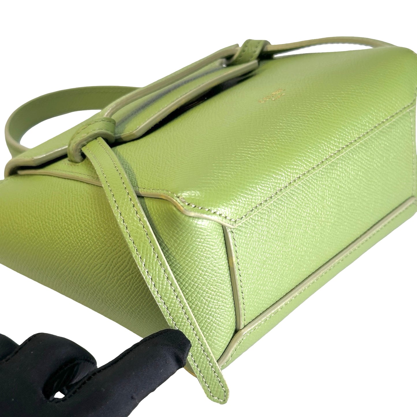 Used CELINE Grained Calfskin Pico Belt Bag Handbag Light Green