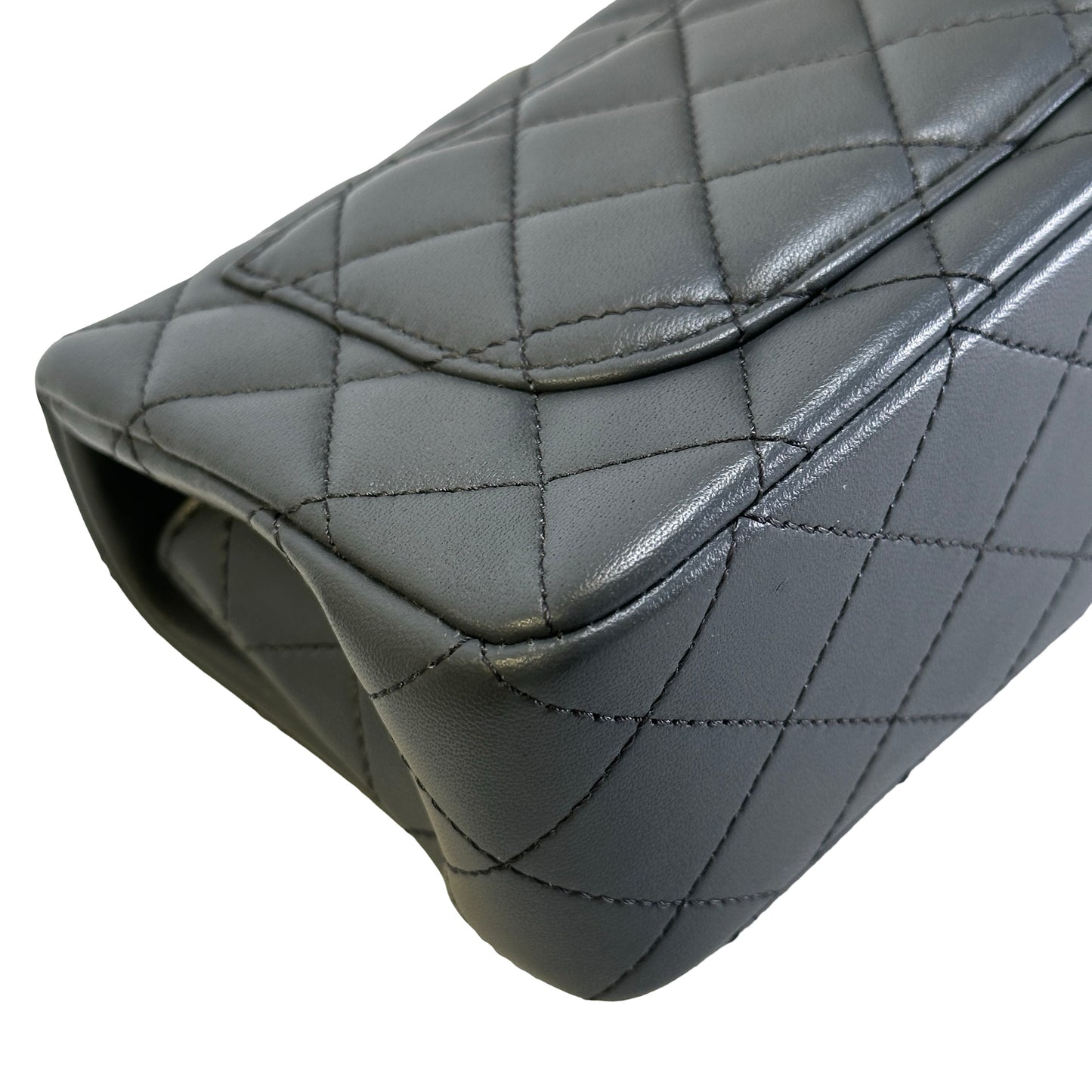 Used CHANEL Quilted Lambskin Mini Flap Bag With Gold Ball Mini Bag Grey GHW