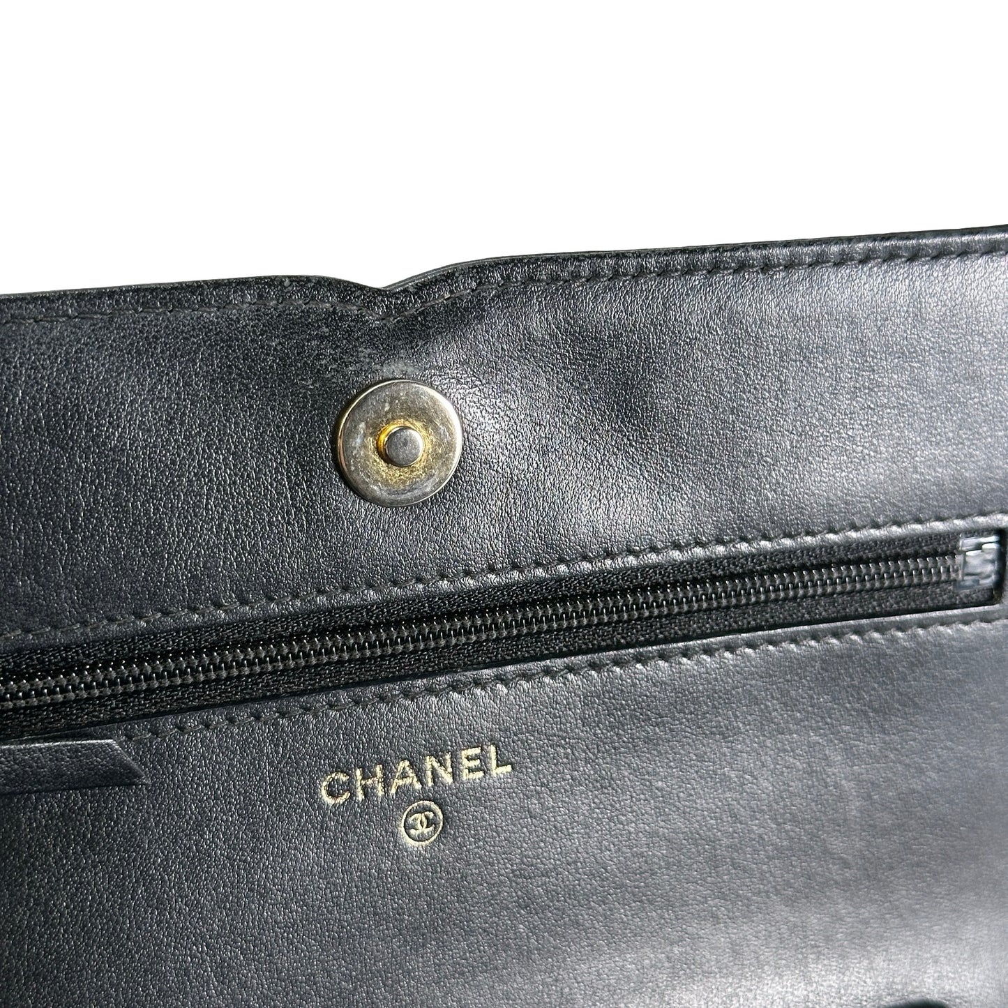 Used CHANEL Quilted Caviar Wallet On Chain Wallet on chain Black Gold
