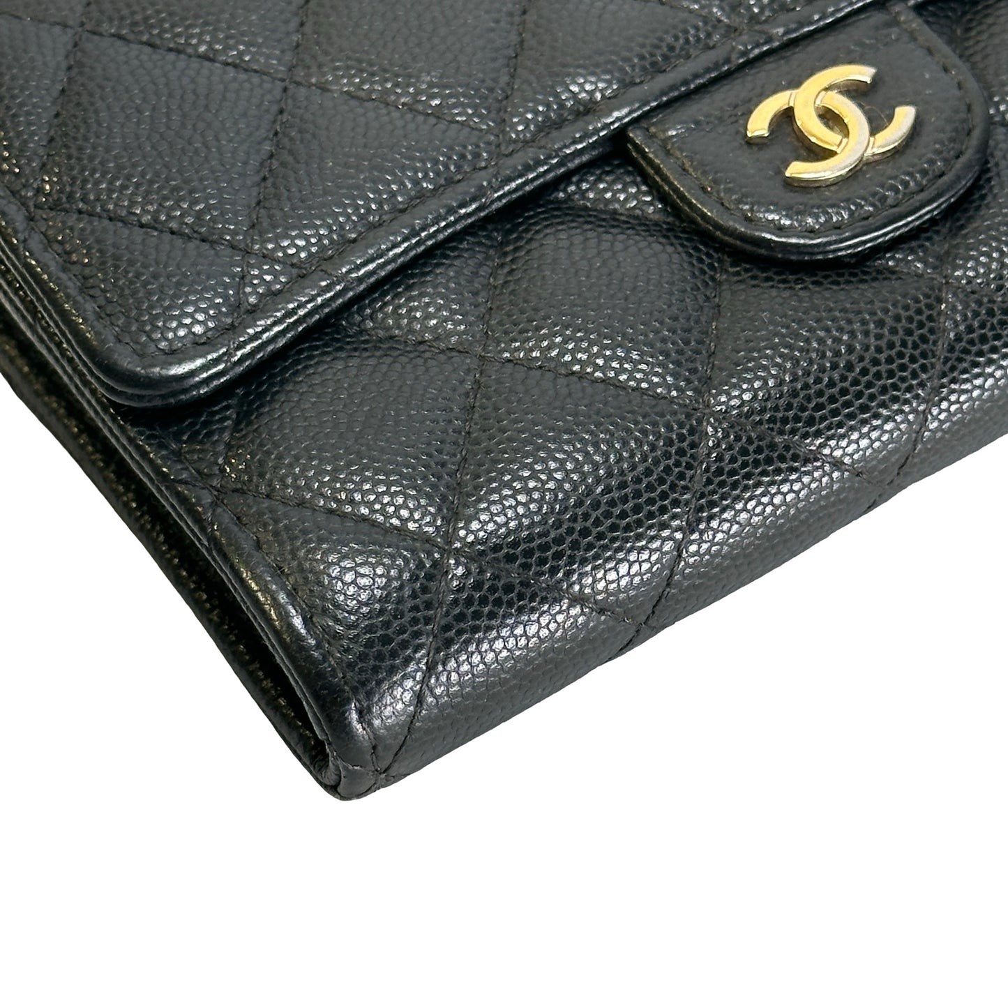 Used CHANEL Quilted Caviar Classic Flap Wallet Wallet Black