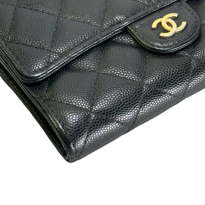 Used CHANEL Quilted Caviar Classic Flap Wallet Wallet Black
