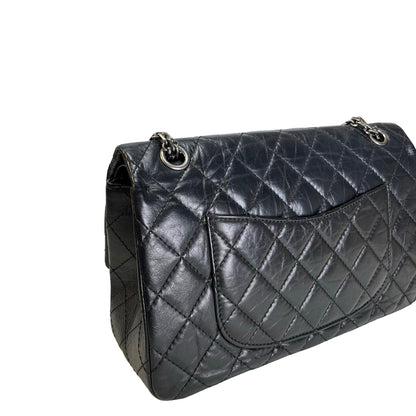 Used CHANEL Quilted Aged Calfskin 2.55 Medium Chain Shoulder Bag Black PHW