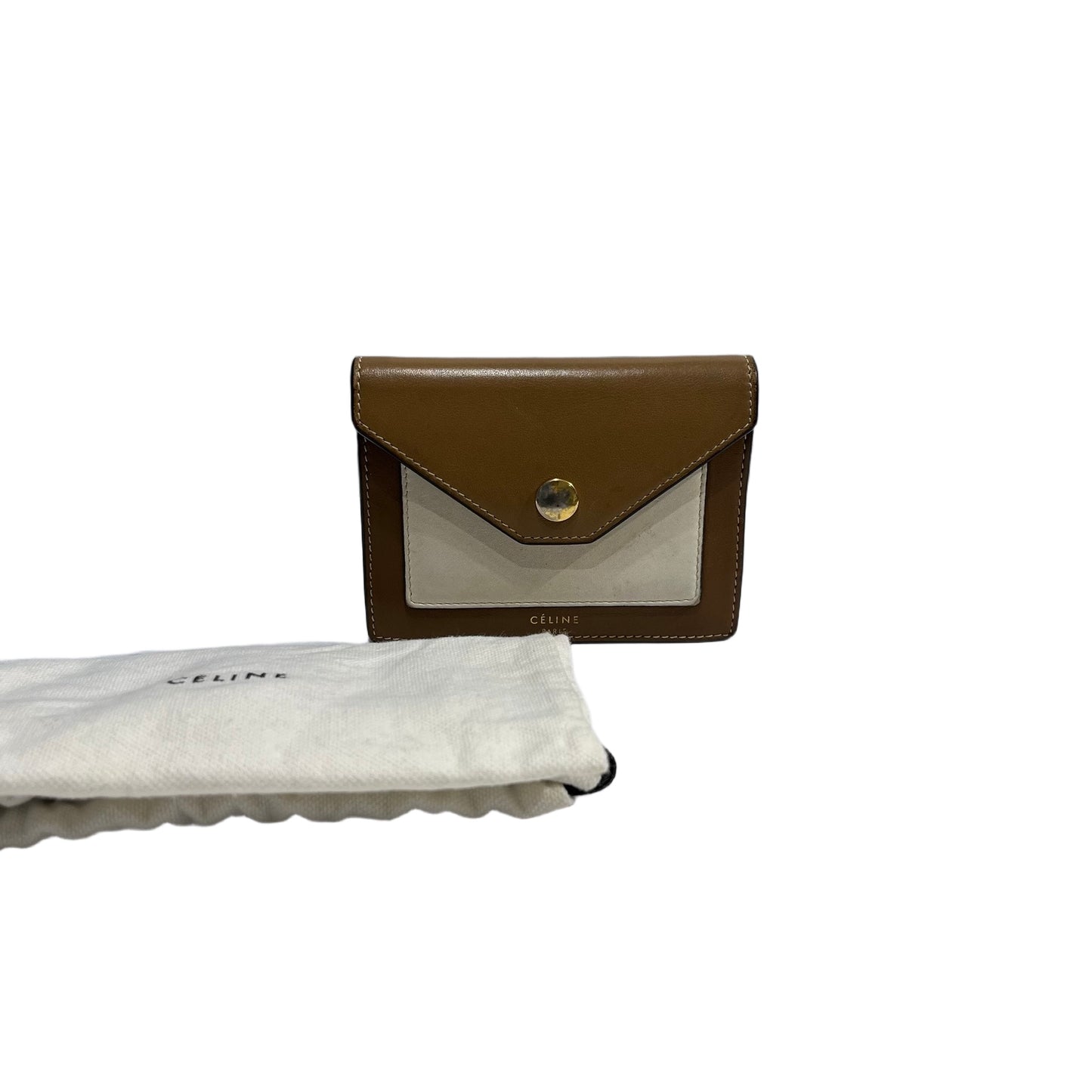 Used CELINE Smooth Leather Envelope Cardholder Card case Brown White