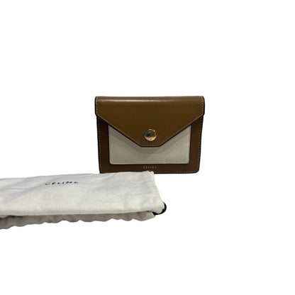 Used CELINE Smooth Leather Envelope Cardholder Card case Brown White