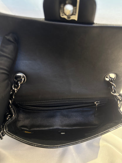 Used Chanel Quilted Patent Leather Classic Flap Mini Chain Shoulder Bag Black PHW