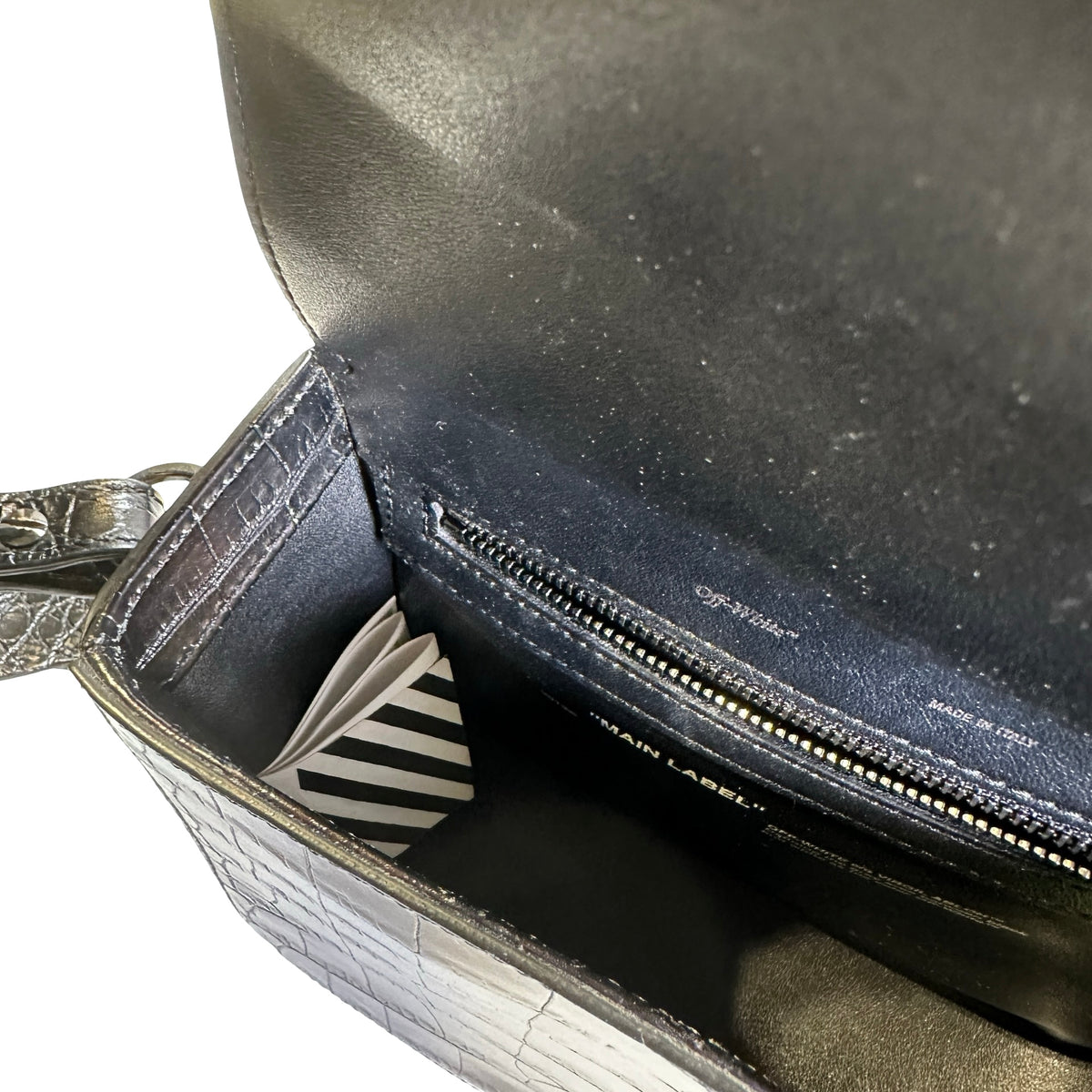 Used OFF-WHITE Crocodile Embossed Binder Clip Crossbody Bag Black PHW