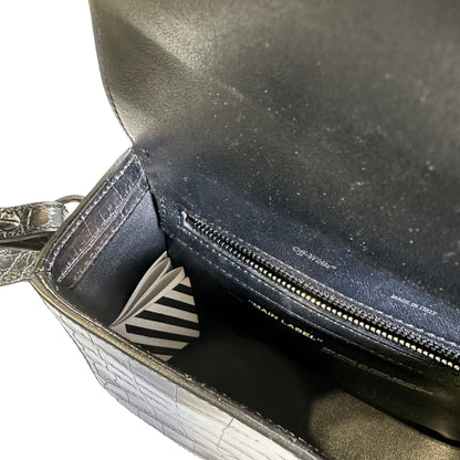 Used OFF-WHITE Crocodile Embossed Binder Clip Crossbody Bag Black PHW