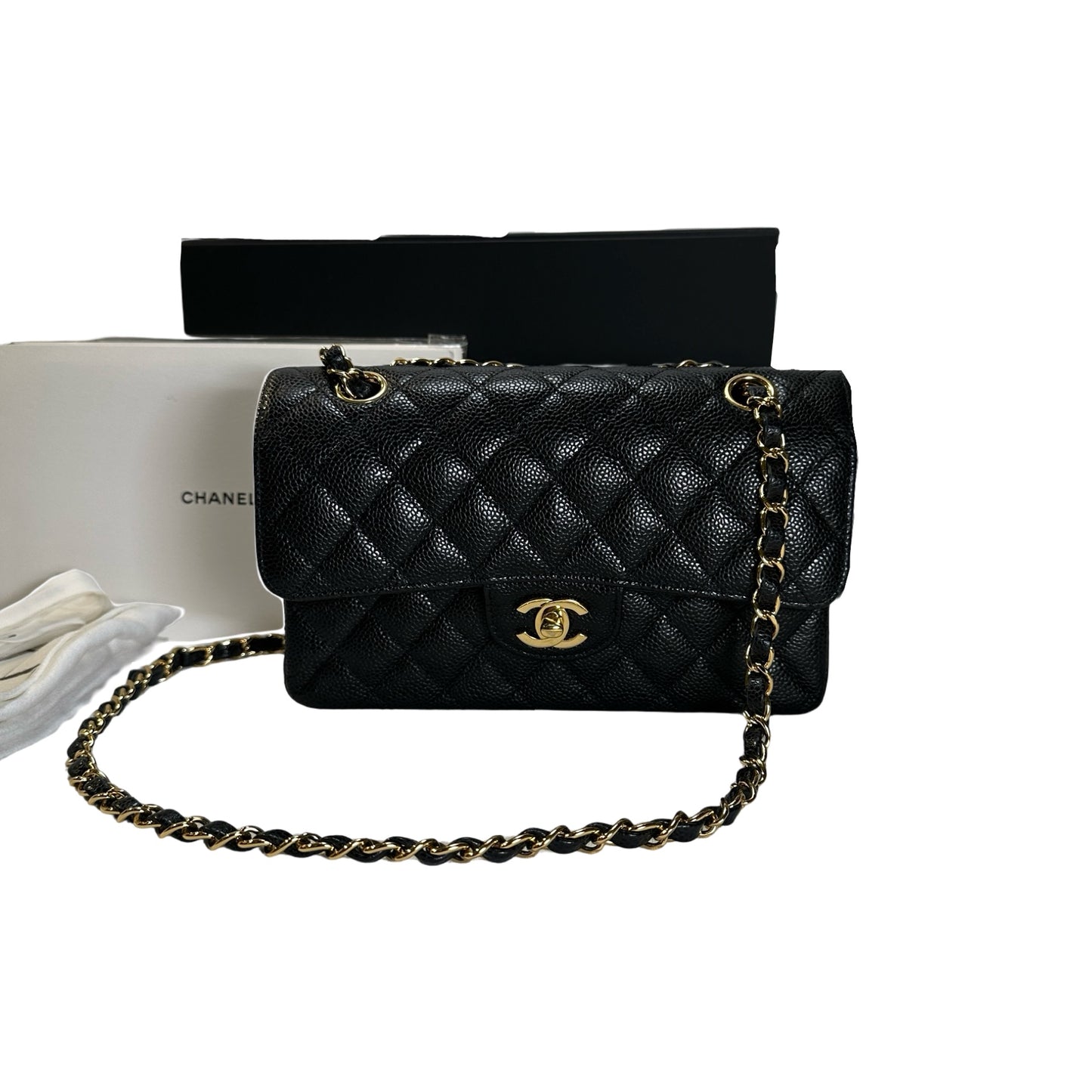CHANEL Caviar Quilted CF23 Shoulder Bag Black Gold