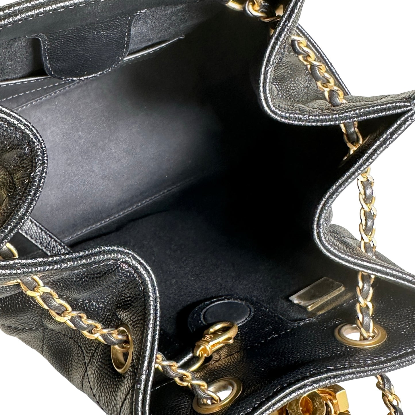Used CHANEL Caviar Quilted 25 Backpack Backpack Black Gold