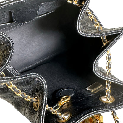 Used CHANEL Caviar Quilted 25 Backpack Backpack Black Gold
