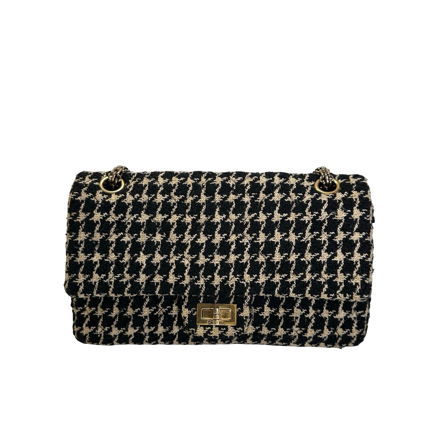 Used CHANEL Tweed 2.55 Small Shoulder Bag Black Beige