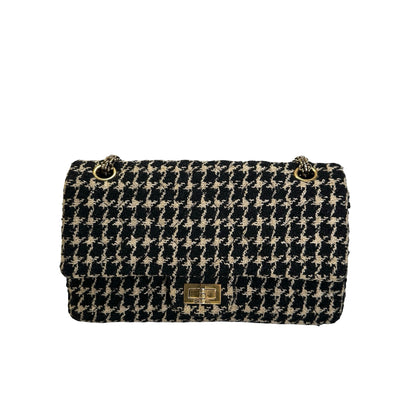 Used CHANEL Tweed 2.55 Small Shoulder Bag Black Beige