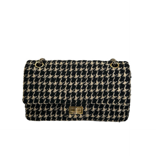 Used CHANEL Tweed 2.55 Small Shoulder Bag Black Beige