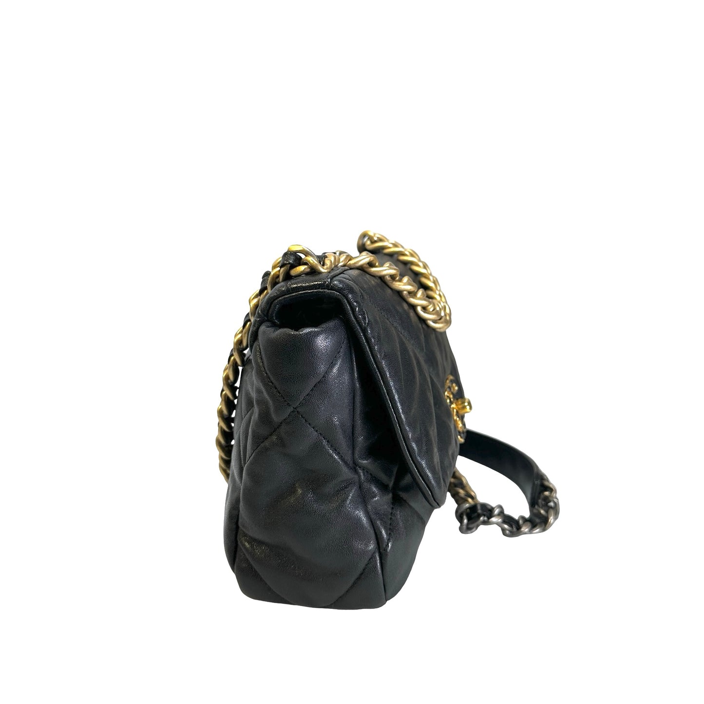 Used CHANEL Quilted Lambskin 19 Bag Shoulder Bag Black GHW
