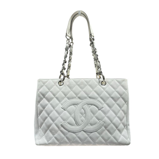 Used Chanel Calfskin Leather GST Shoulder Bag White