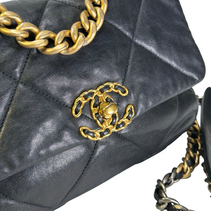 Used CHANEL Quilted Lambskin 19 Bag Shoulder Bag Black GHW