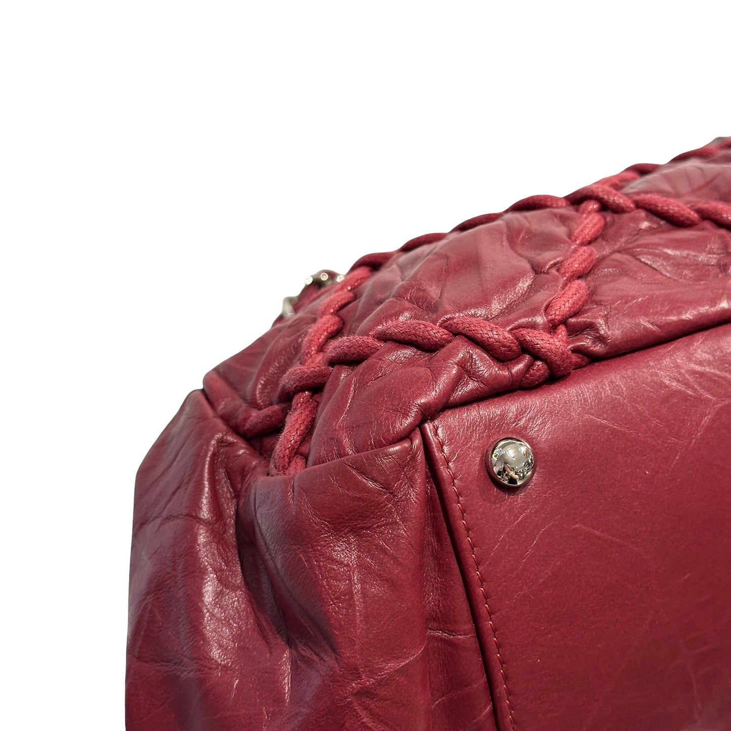 Used CHANEL Leather Quilted Tote Bag Handbag Burgundy