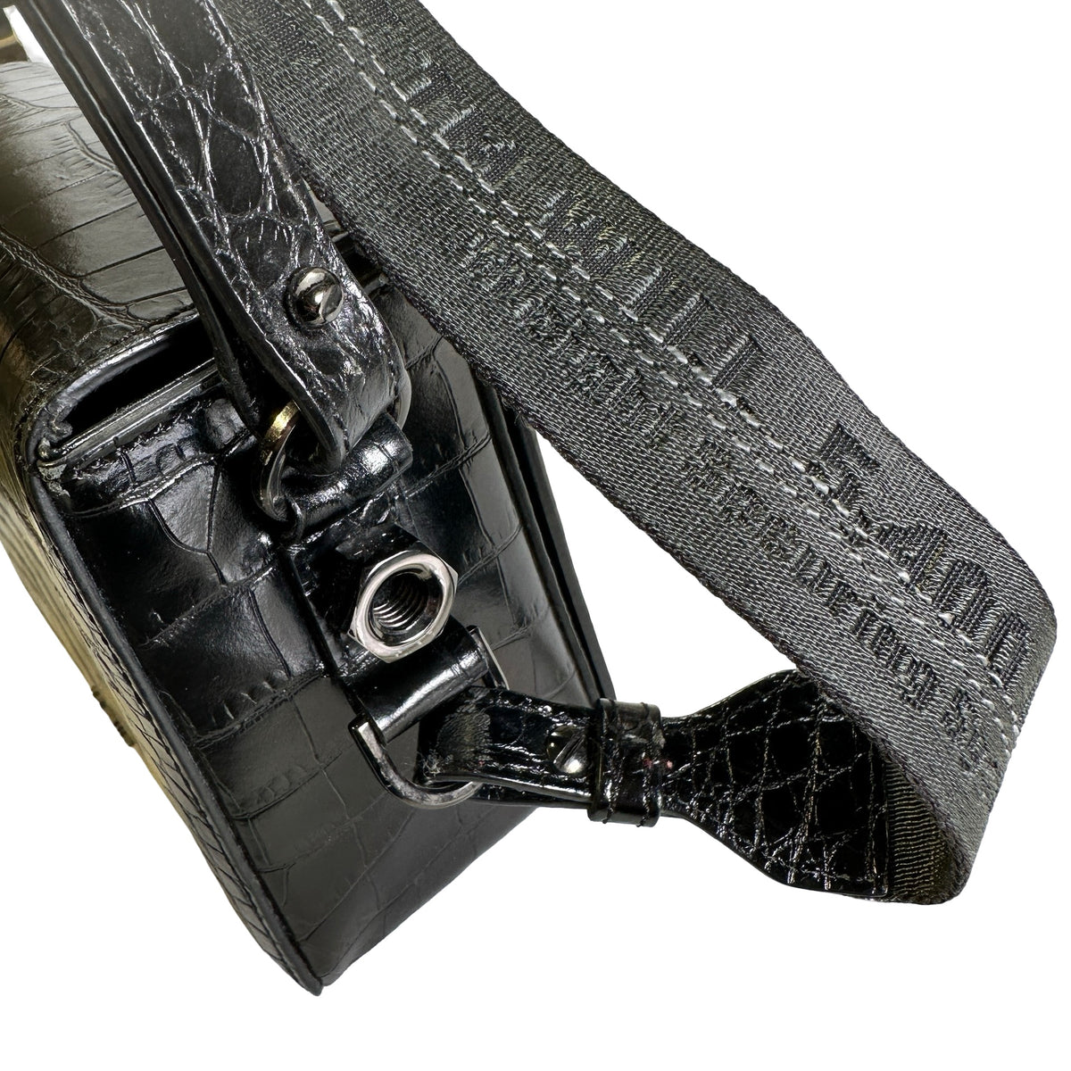 Used OFF-WHITE Crocodile Embossed Binder Clip Crossbody Bag Black PHW