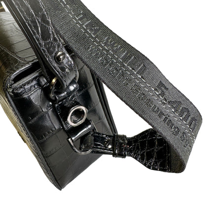 Used OFF-WHITE Crocodile Embossed Binder Clip Crossbody Bag Black PHW