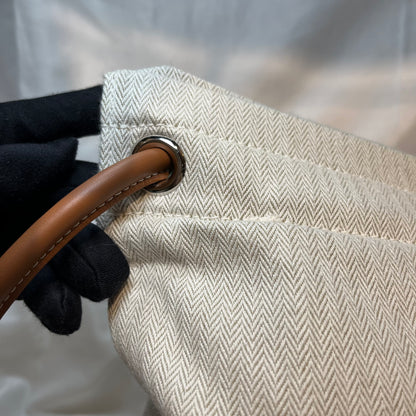 Used HERMÈS Maline Bag Drawstring Bag Beige PHW Vert Cypress (VY)
