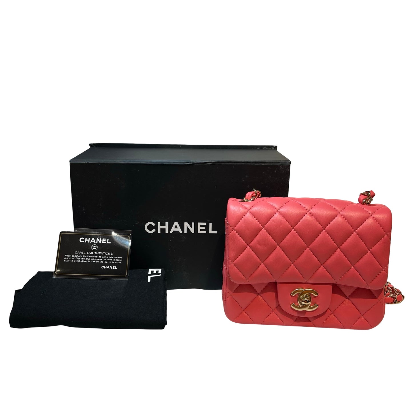 Used CHANEL Lambskin Leather Classic Flap Mini Shoulder Bag Pink GHW