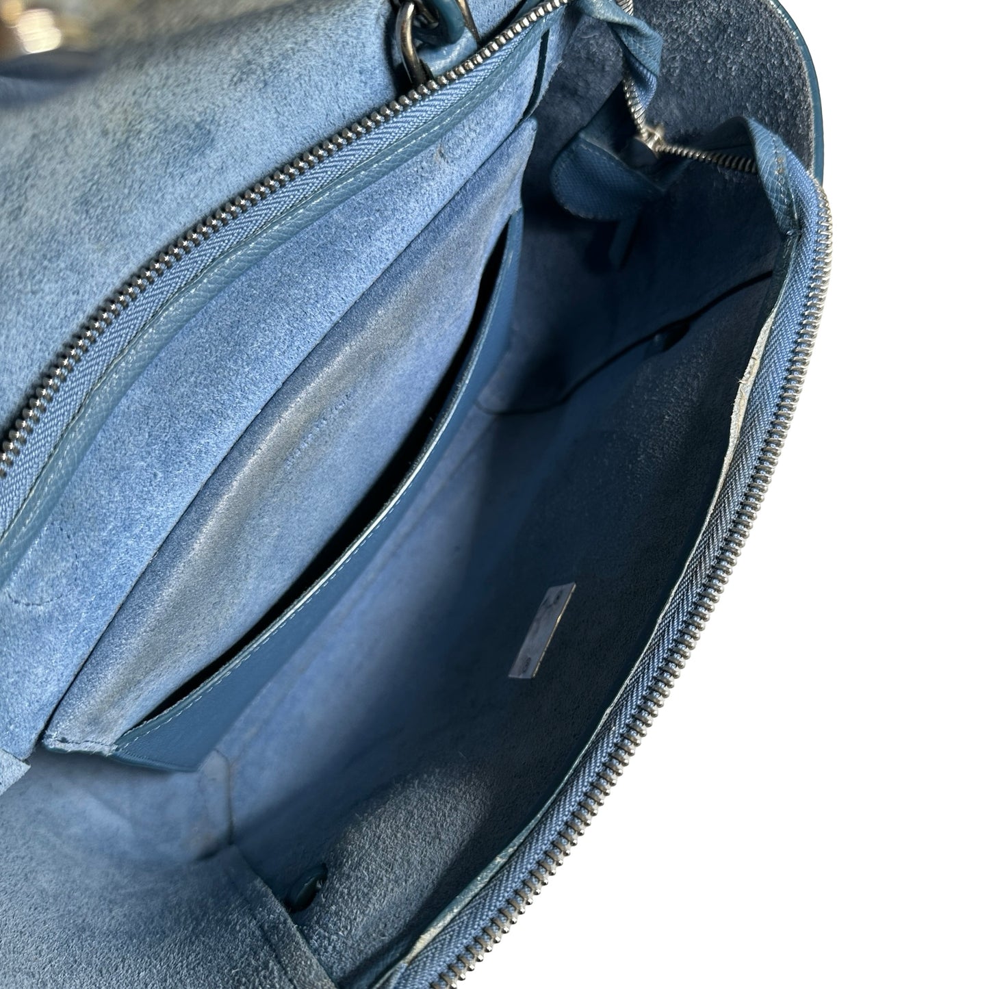 Used CELINE Grained Calfskin Nano Belt Bag Shoulder Bag Blue PHW