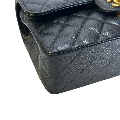 Used CHANEL Caviar Quilted Classic Double Flap Chain Shoulder Bag Black Gold